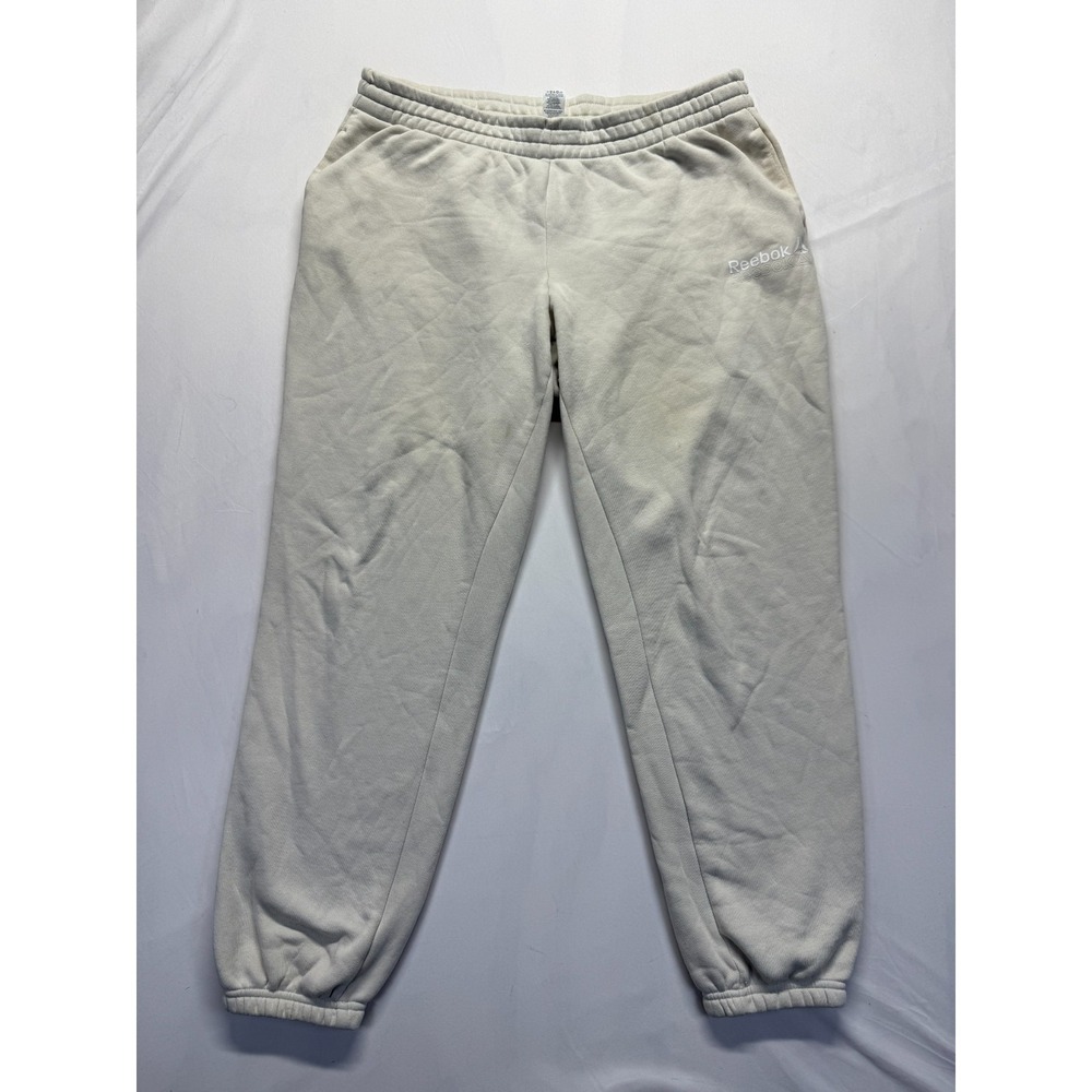 Reebok Sweatpants Womens XL Beige Cotton Fleece Logo Tapered Leg Elastic Waist